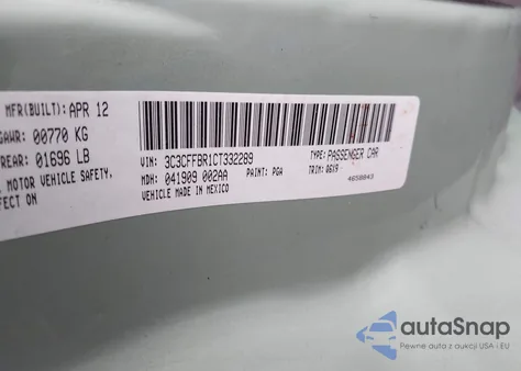 2012 Fiat 500 Sport z USA, uszkodzony, nr VIN 3C3CFFBR1CT332289